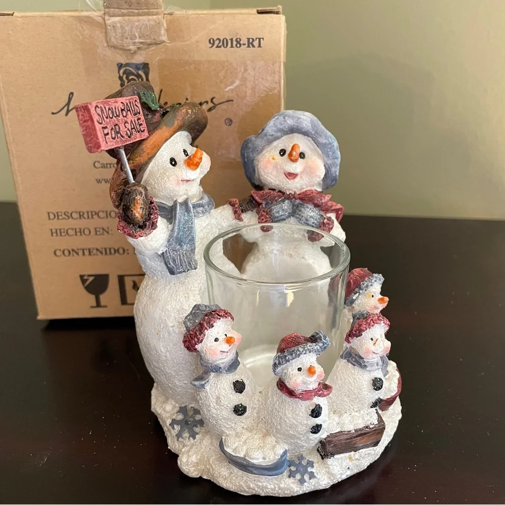 Home Interiors Snowman Family Votive Candle Holder Snowballs For Sale